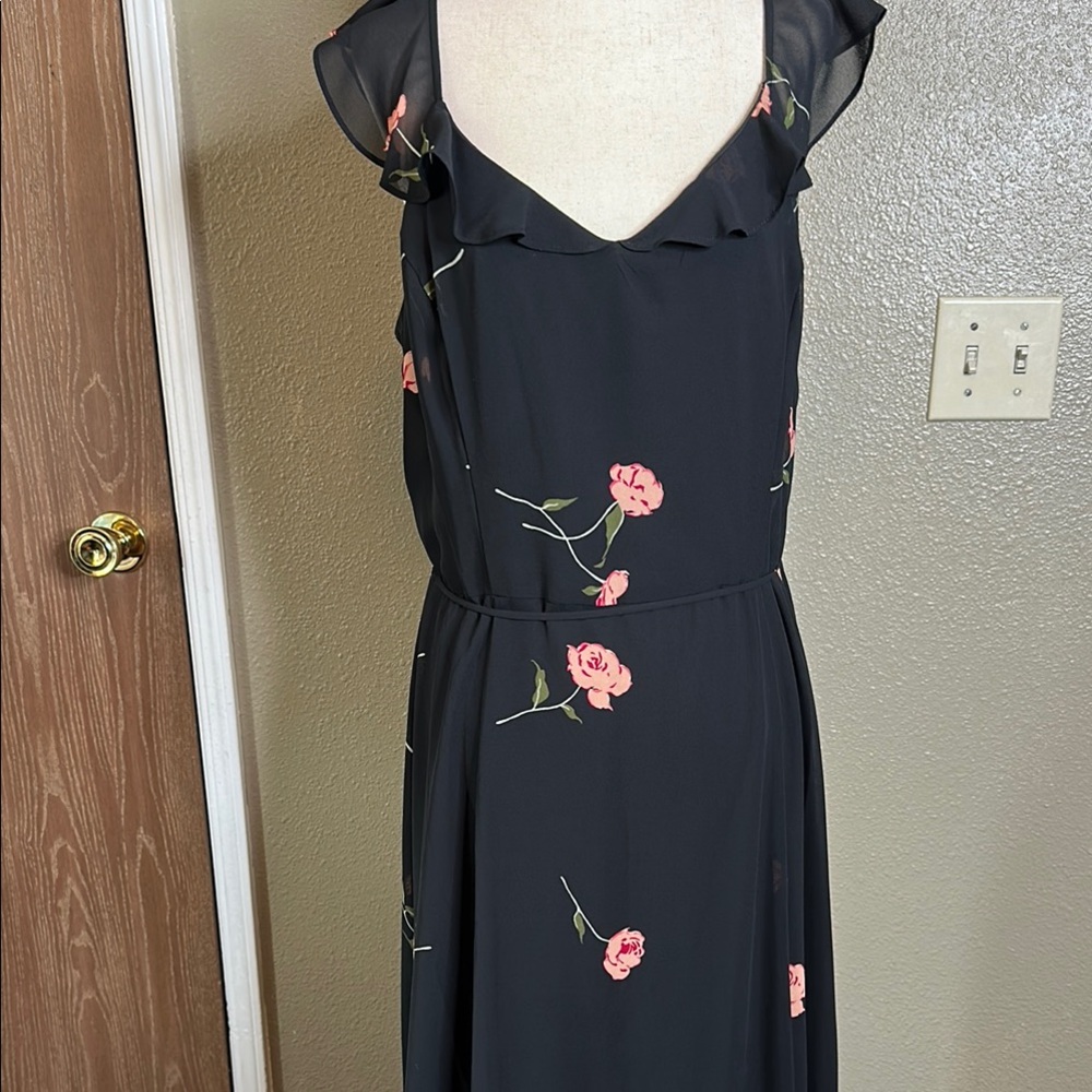Floral Black Dress with Pink Accents